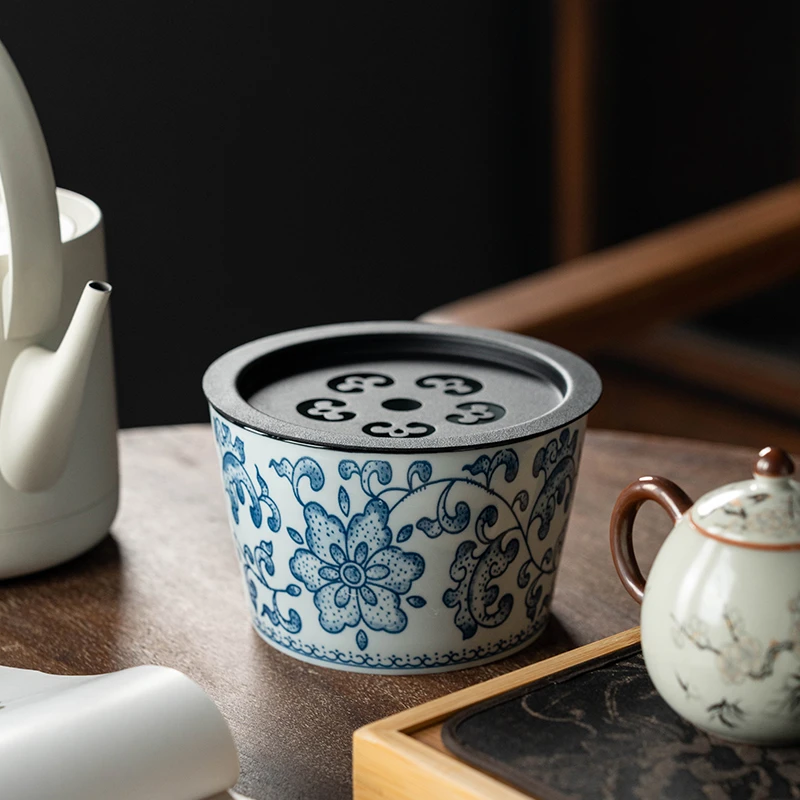 陶瓷家用大碗大容量青花缠枝莲茶水分离式茶道配件建水  1773