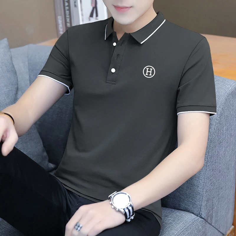 时尚商务男士polo衫短袖t恤时尚翻领夏季有领潮流休闲透气上衣男