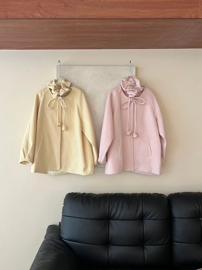 【赵小小%蜜桃恋人】9225 韩版冬季新款宽松双面呢大衣外套【配围脖】