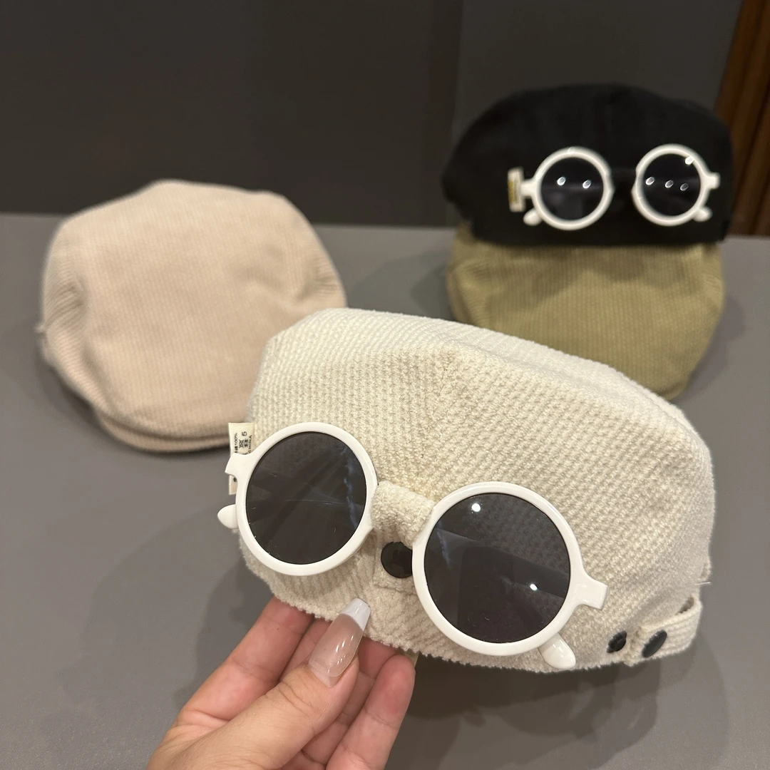 儿童帽子秋冬韩版反戴洋气眼镜贝雷帽宝宝春秋灯芯绒防晒前进帽酷