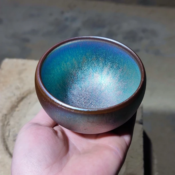 建窑--建盏 极光磨砂绿 茶盏主人杯礼盒装带溯源证书  电烧