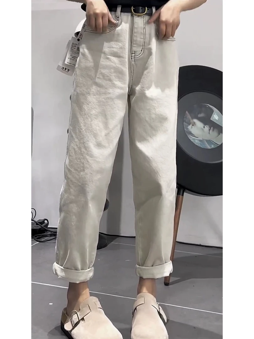 梨形显瘦大码女装薄款哈伦老爹牛仔裤子女高腰水洗棉九分休闲裤子