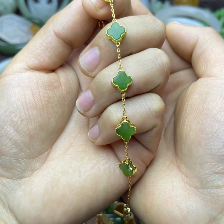 和田玉手链银S925镀金镶嵌?***苗