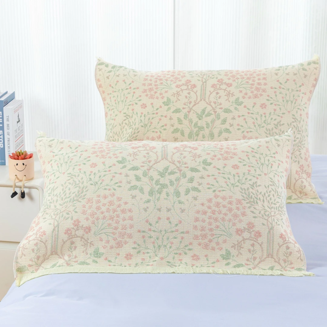 【枕巾-空谷幽兰-米白】52*78一对装多层纱布通用柔软枕巾