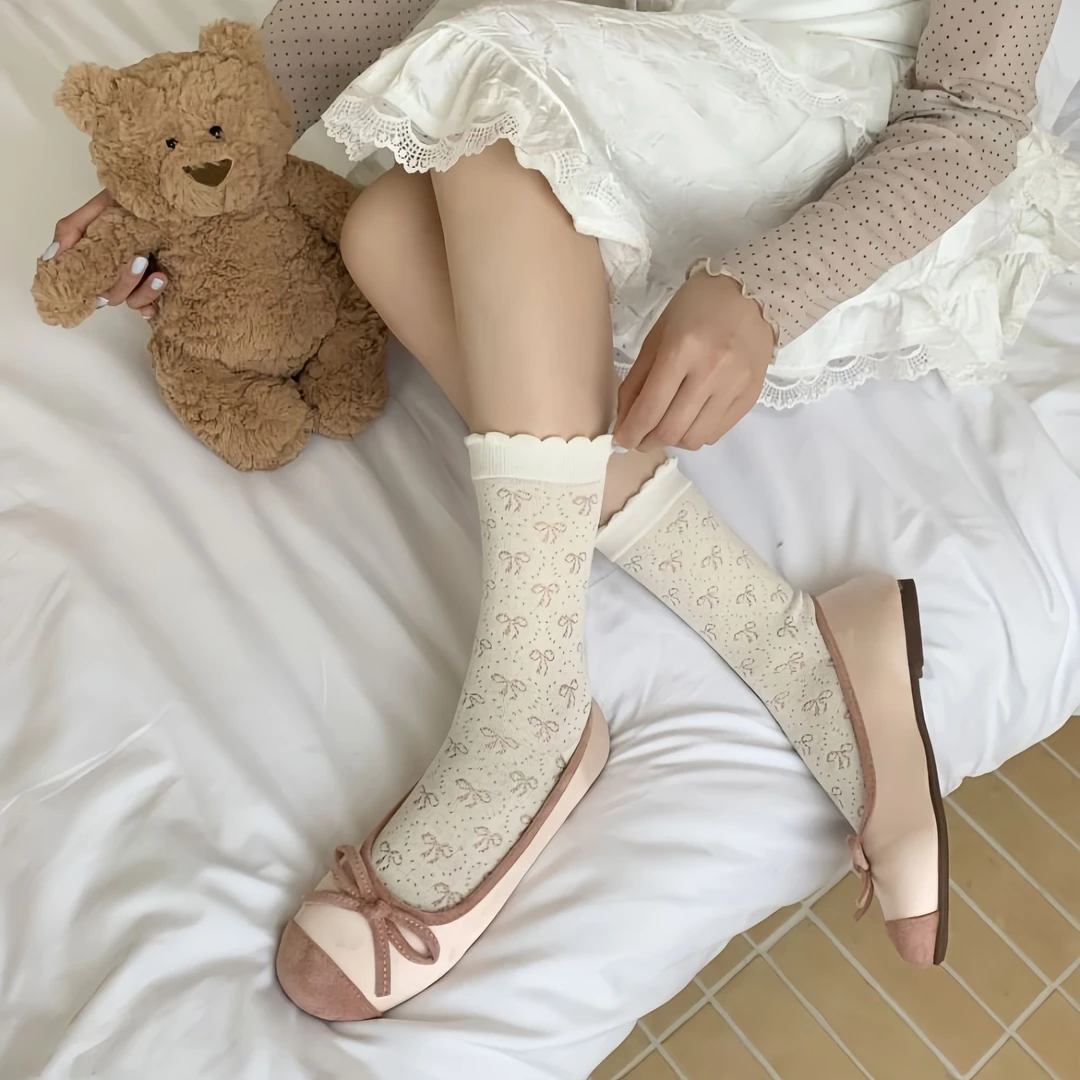2025新款无骨袜子女夏季薄款镂空ins潮日系百搭中筒防下滑堆堆袜