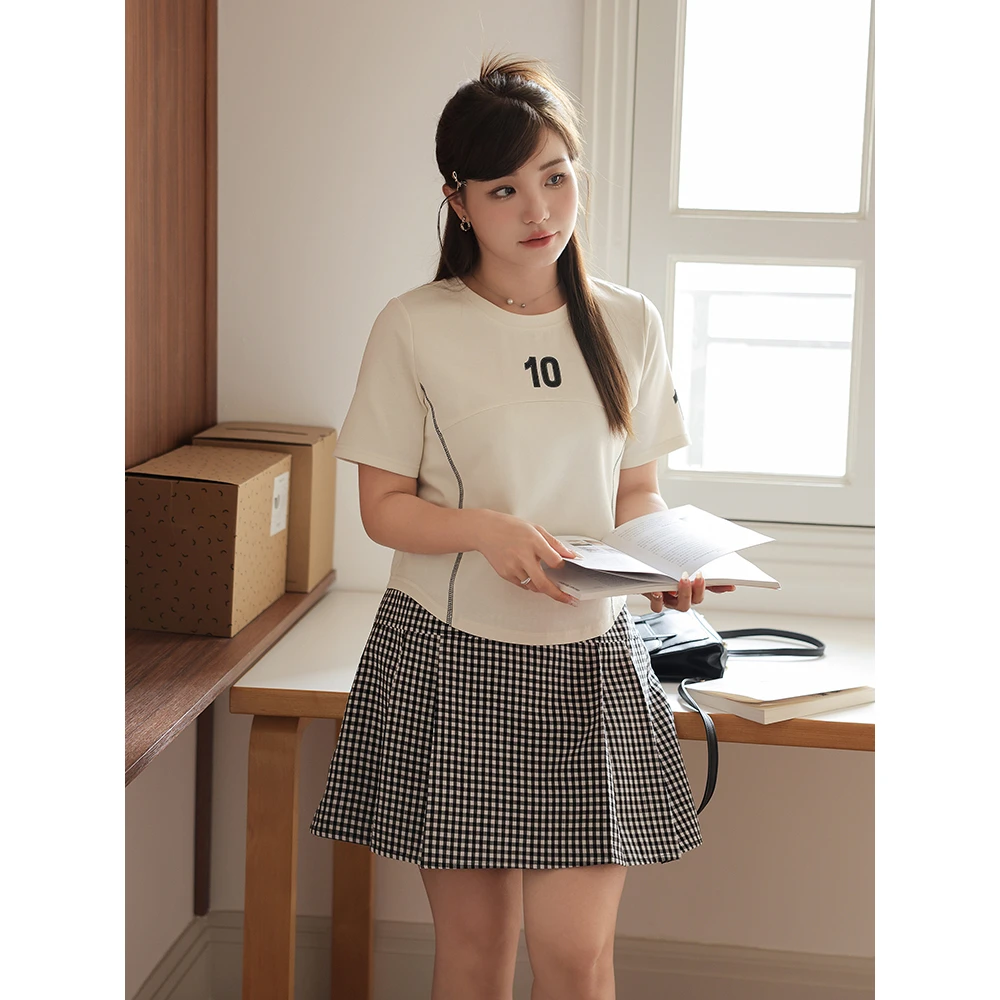 大码短袖T恤女圆领胖mm显瘦甜辣夏季新款辣妹纯欲风上衣数字印花