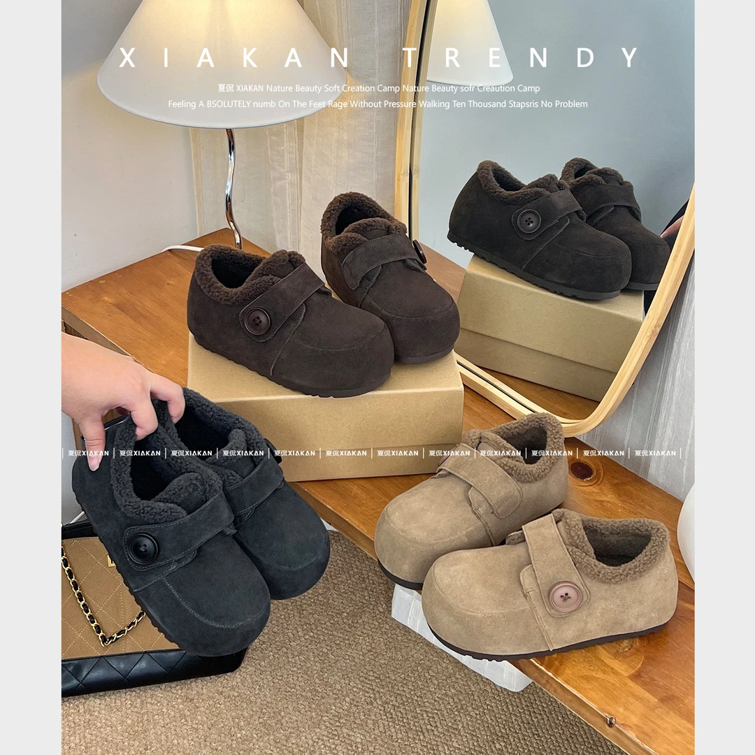 夏侃XIAKAN 内增高4cm加绒保暖时尚休闲勃肯鞋女秋冬学院风雪地靴