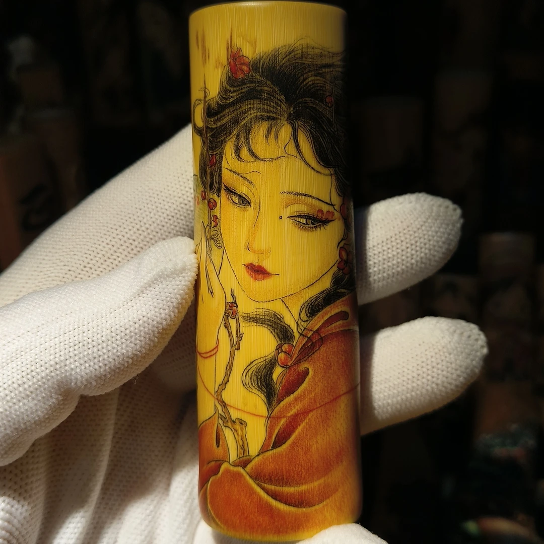 针刺工艺唯美美女实心玉竹文玩手把件可解压收藏把玩送礼
