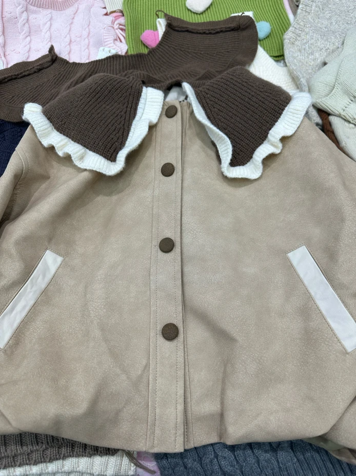 1098【SUGAR】韩版娃娃领皮衣