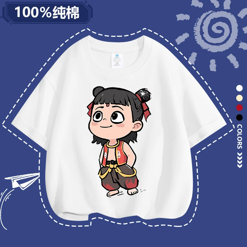 200克好质量童装男童t恤短袖夏装哪吒敖丙儿童圆领男孩上衣宽松潮