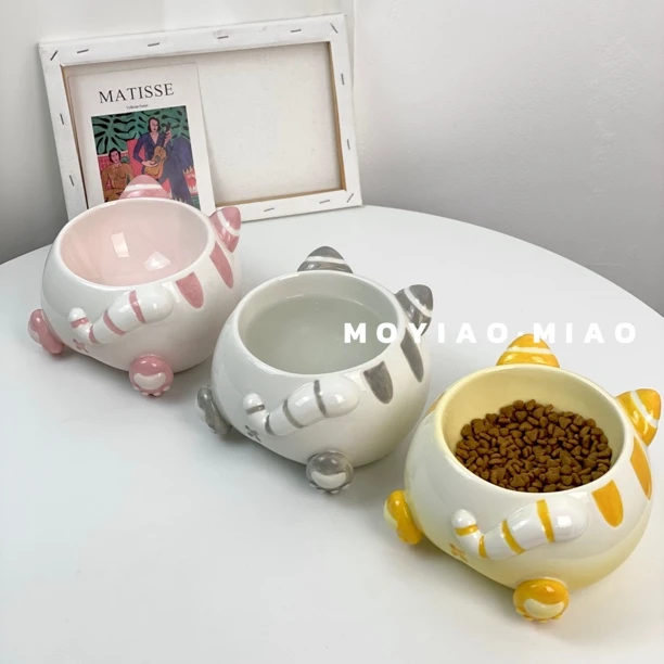 摸一凹·喵 童趣斜口增高护颈陶瓷宠物碗猫狗通用食盆