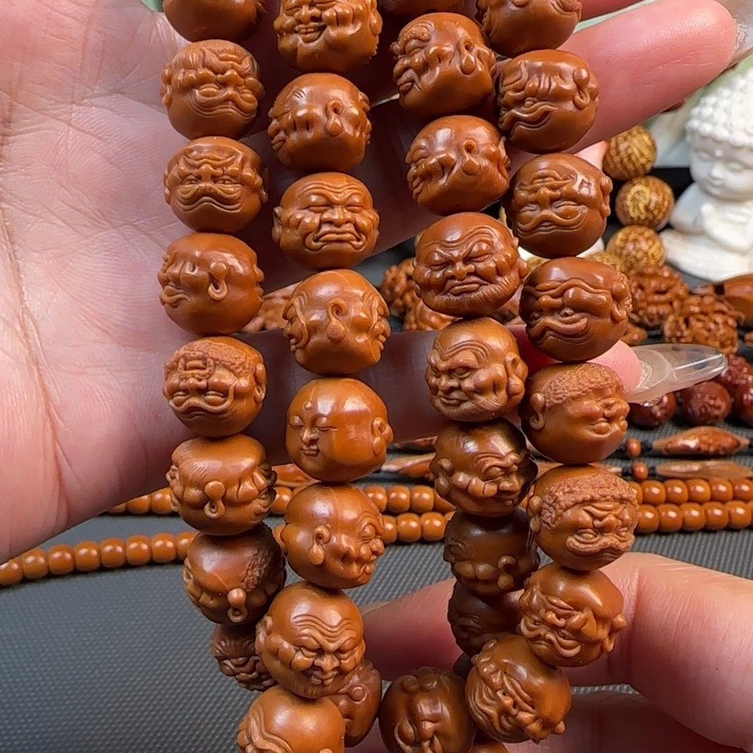 橄榄核手串/手链宽1.3小籽鸡血红老树铁核54颗双面108罗汉长串