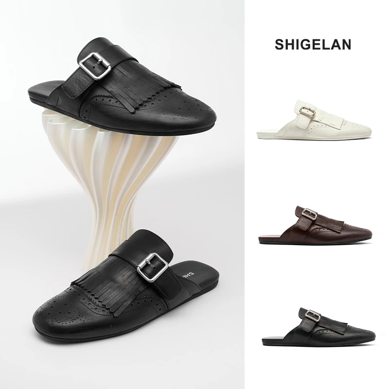 诗歌兰25款一脚蹬复古包头拖真皮流苏穆勒鞋时尚百搭单鞋女1811-8