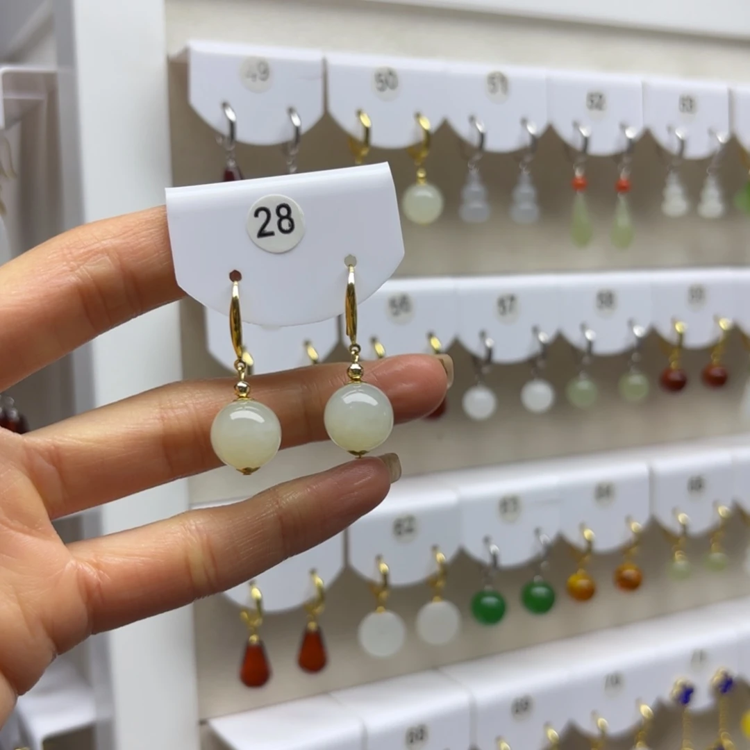 和田玉银S925镶嵌耳饰