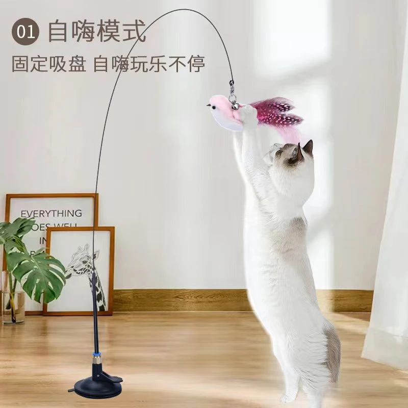 仿真小鸟头挂件逗猫棒塑料手柄长款钢丝逗猫杆耐咬猫咪玩具自嗨