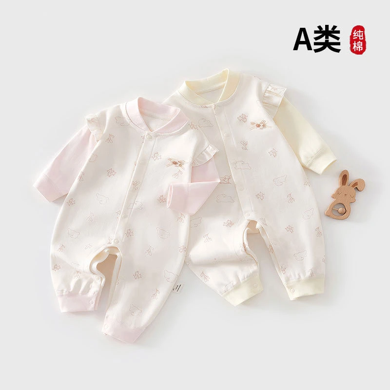 宝宝外出服春秋纯棉周岁宝宝服装无骨婴儿长袖连体衣安阳童装a类