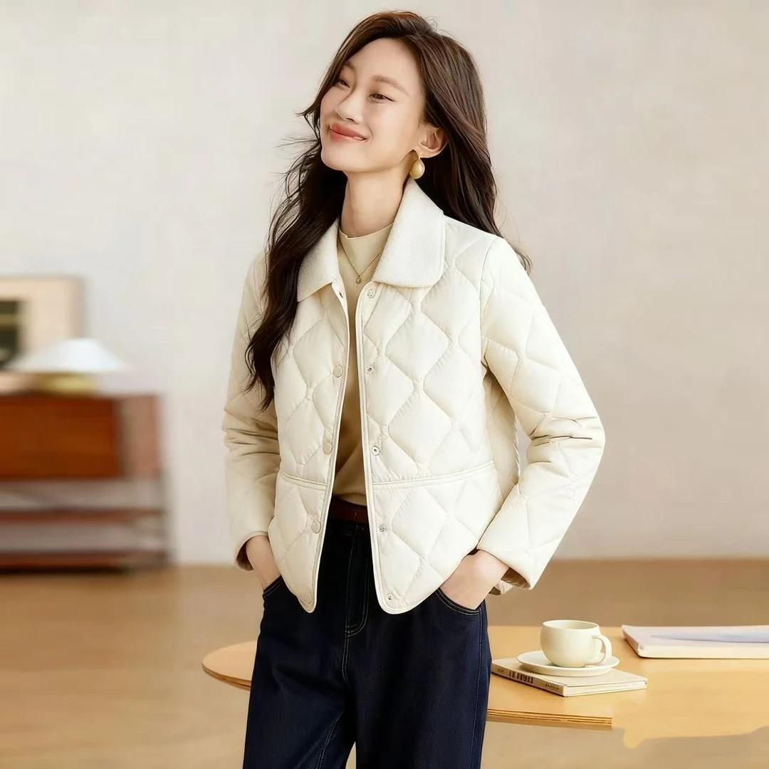 翻领短款麦穗领厚款女士纯色翻领棉衣韩版棉服时尚秋冬女