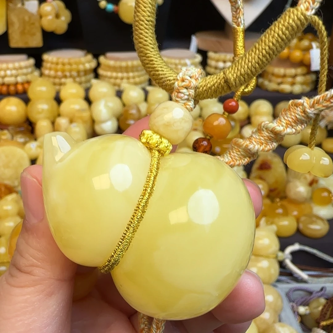 琥珀未镶嵌套链天然蜜蜡葫芦吊坠