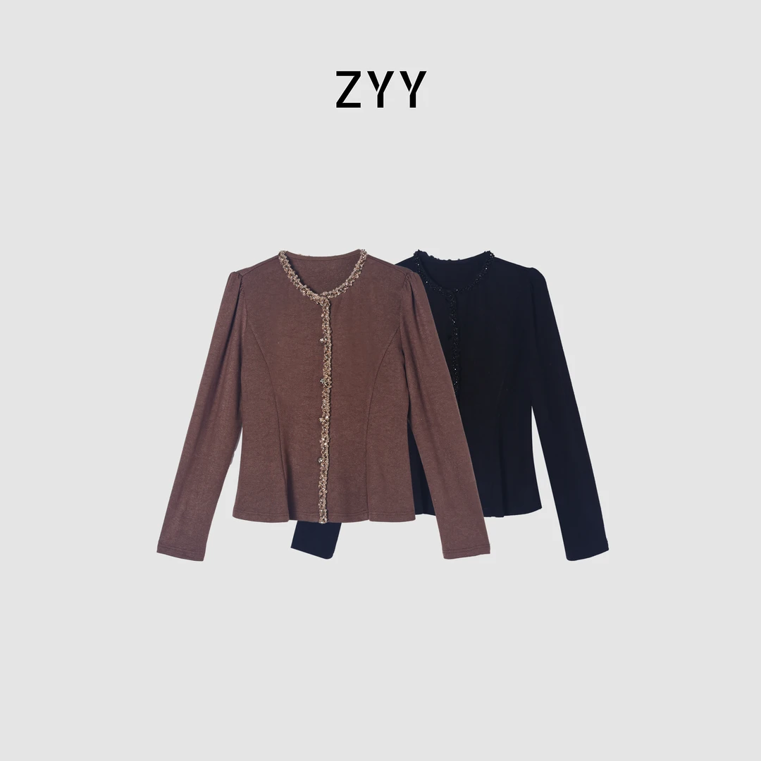 ZYY【花晨月夕】2025/S新款法式气质圆领亮片钉珠针织衫X25DZZ05451
