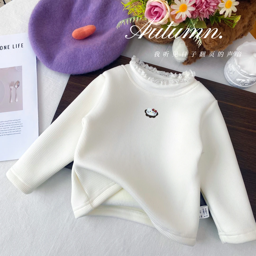 【加绒加厚】女宝秋冬蕾丝花边半高领打底衫加绒保暖上衣ZSJ-J-D09