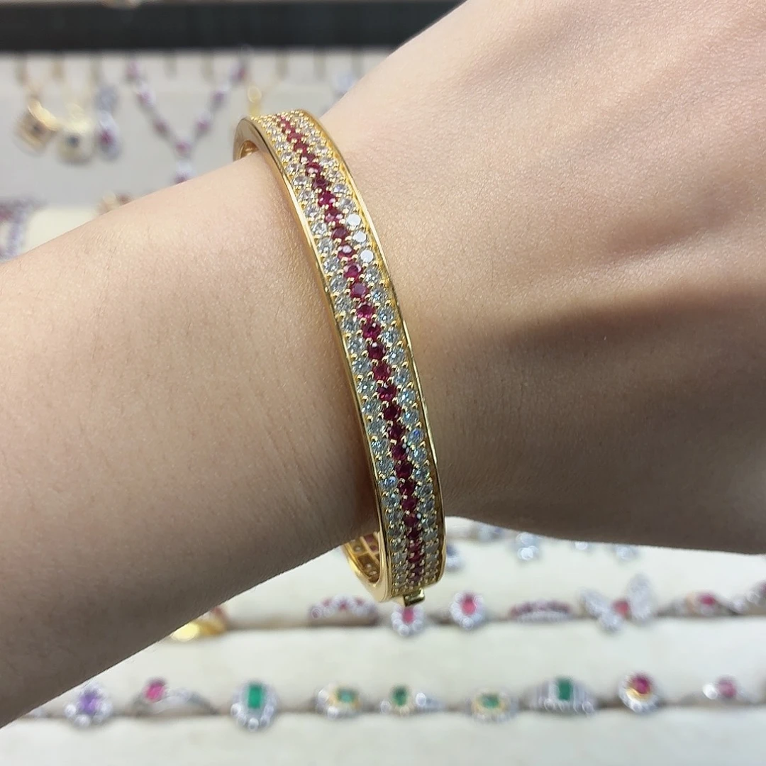 红宝石手镯银S925镶嵌