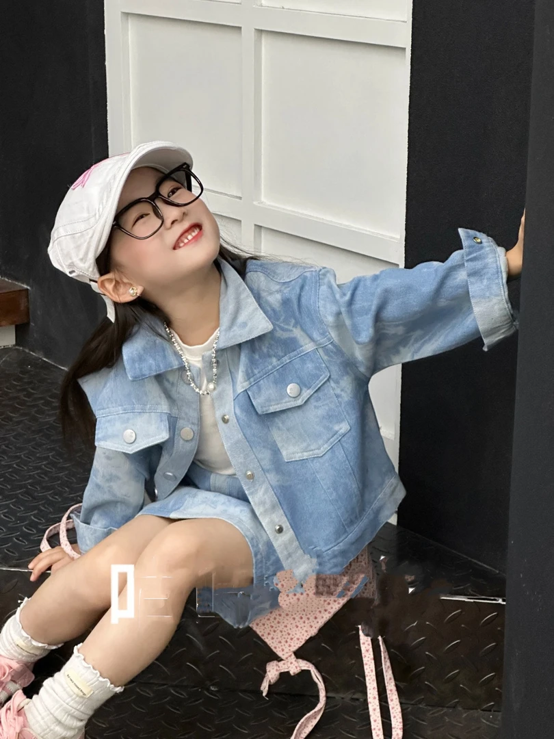 中大童女宝潮流款牛仔短裙套装休闲洋气