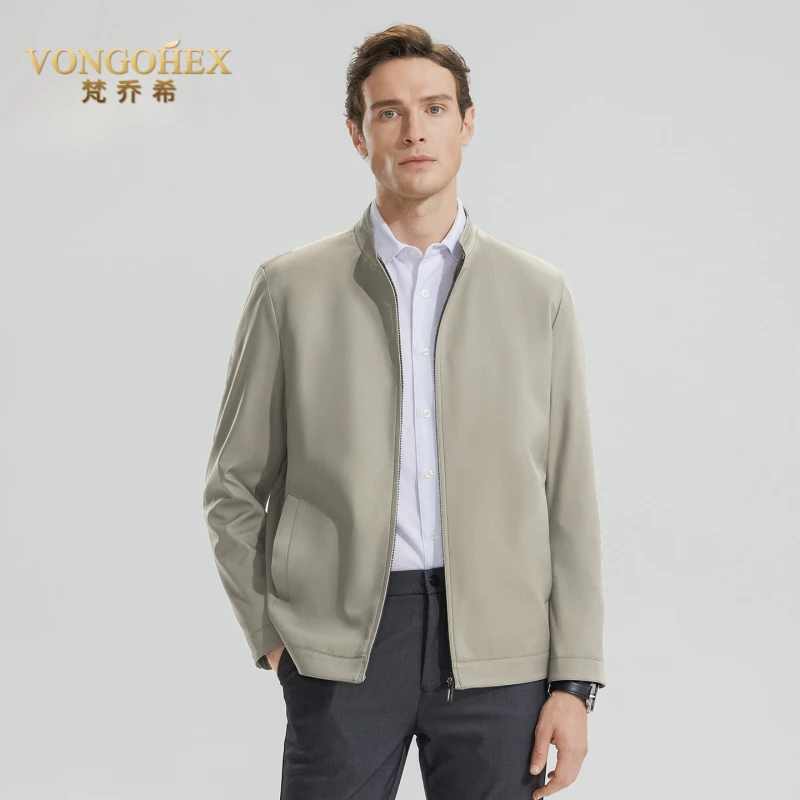 VONGOHEX男士纯棉立领夹克春秋季商务休闲免烫抗皱微弹外套男装