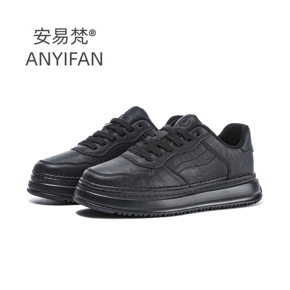 ANYIFAN/头层牛皮新款男鞋运动休闲皮鞋软底软面鞋子男款黑色鞋子