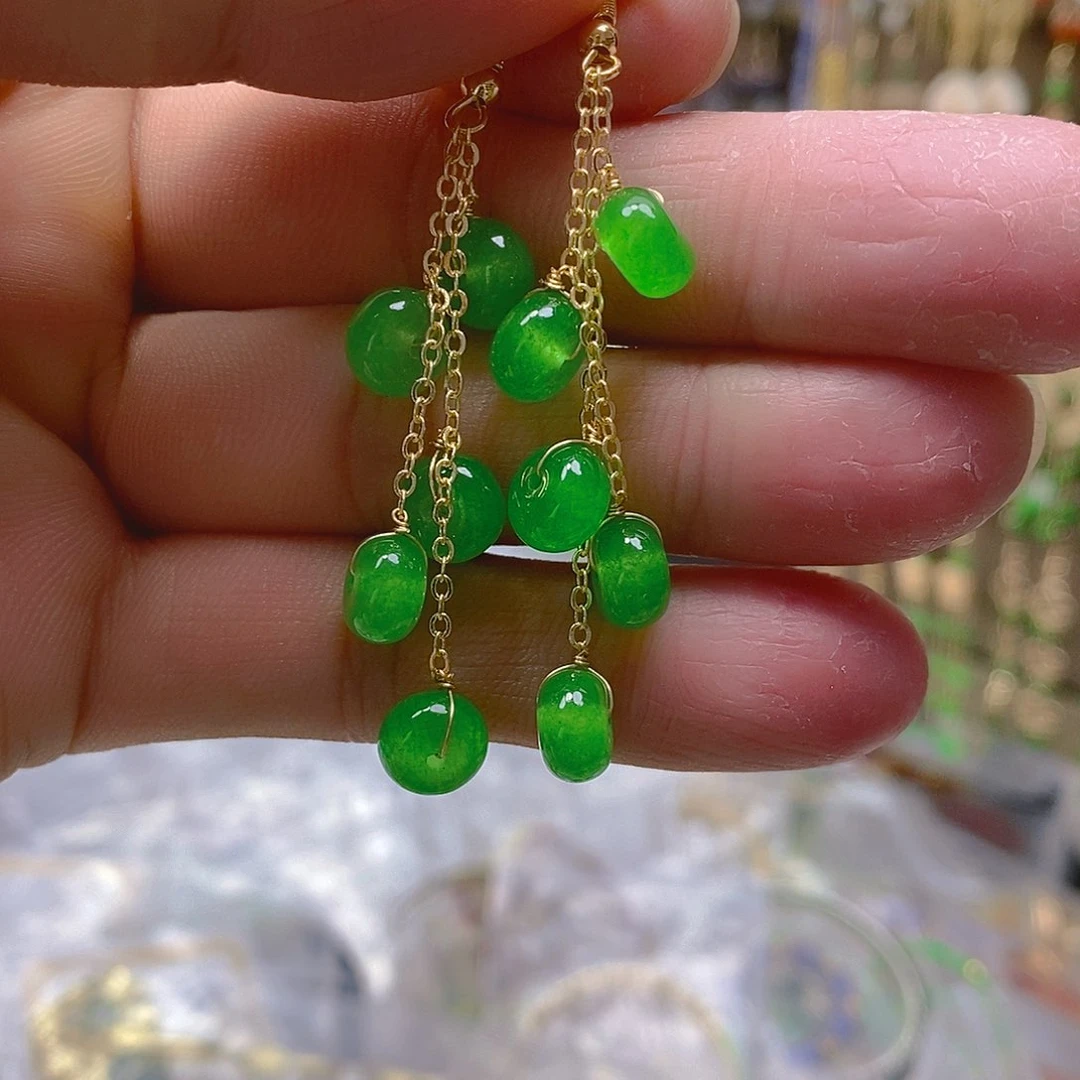 玛瑙/玉髓耳钉合金翡翠