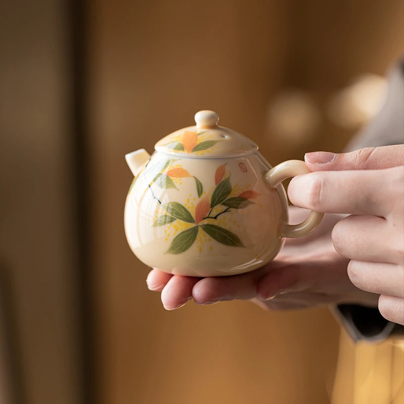 釉下彩手绘桂花陶瓷茶壶泡茶器带过滤泡茶壶单壶家用高档功夫茶具
