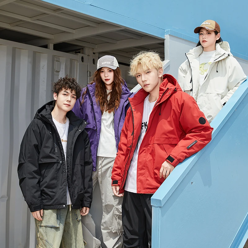 冬季新款户外连帽纯色工装风石墨烯防风防水保暖棉服 男女同款