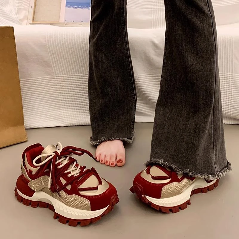 厚底增高老爹鞋女款2025超火新款爆款拼色运动休闲阿甘鞋复古情侣