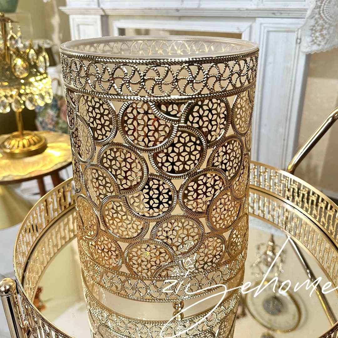 金属雕花垃圾桶轻奢客厅卧室创意高级感轻奢落地摆件收纳桶