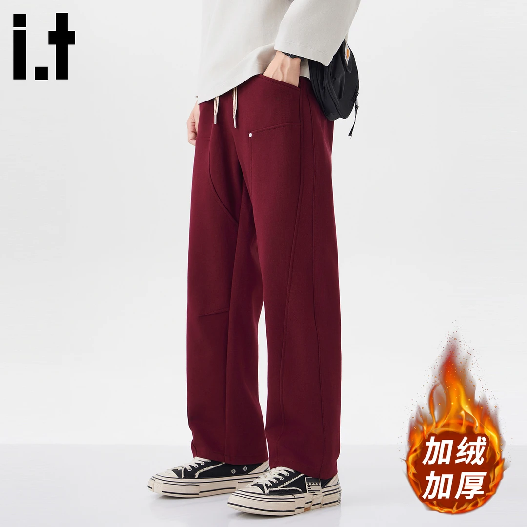 i.t:CHOCOOLATE加绒加厚休闲裤男士冬季新款潮牌宽松百搭直筒卫裤