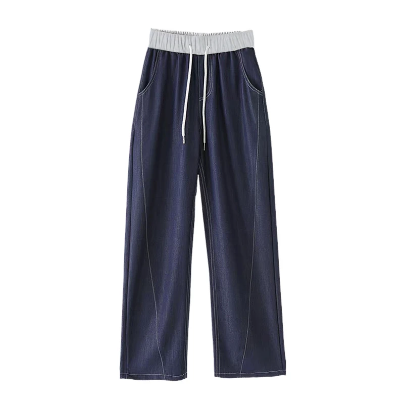 拼接腰头撞色设计云感牛仔裤2025春季新款休闲高腰弯刀裤K829