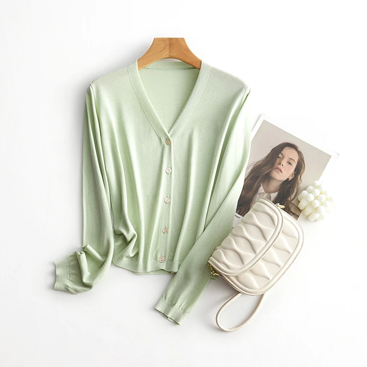 【天然环保】天丝莱赛尔+桑蚕丝女士V领针织短款防晒开衫外套披肩