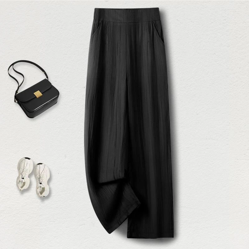 窄版褶皱阔腿裤女夏季2025年新款高腰显瘦垂感薄款直筒休闲长裤子