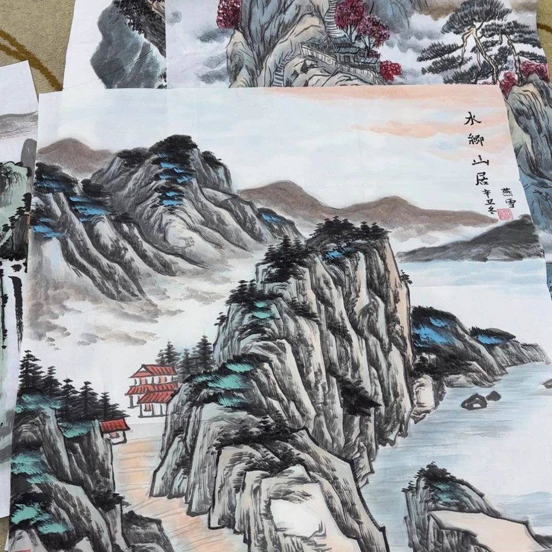 国画四尺斗方粱燕雪赵