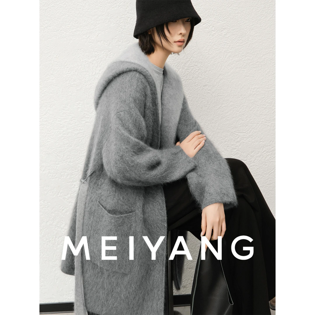 美洋MEIYANG 小浴袍拉绒外套 绵羊毛山羊绒_休闲连帽大衣-周四
