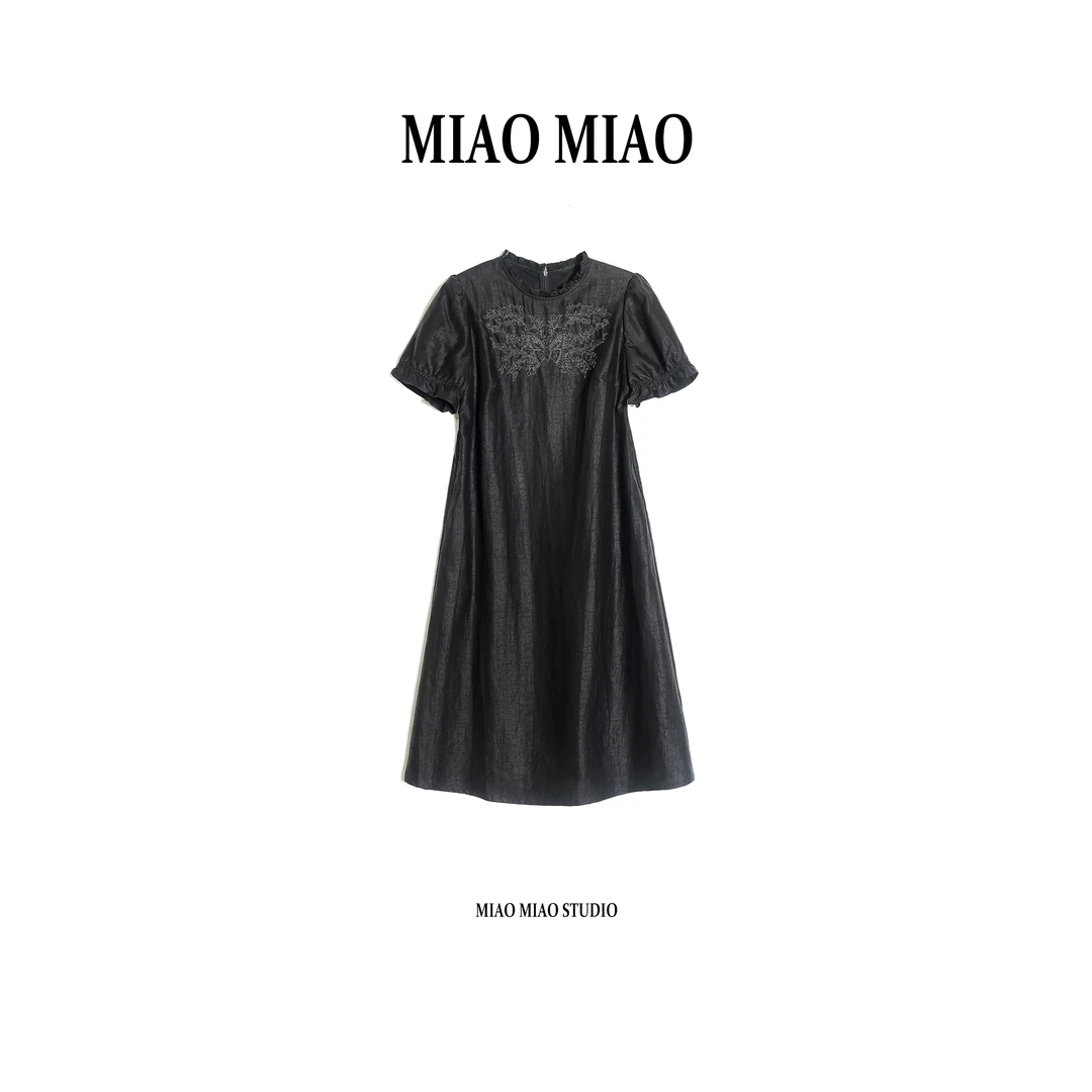 【楠寻】淼淼家MU373 夏季新中式国风时尚龟裂纹非遗香云纱连衣裙