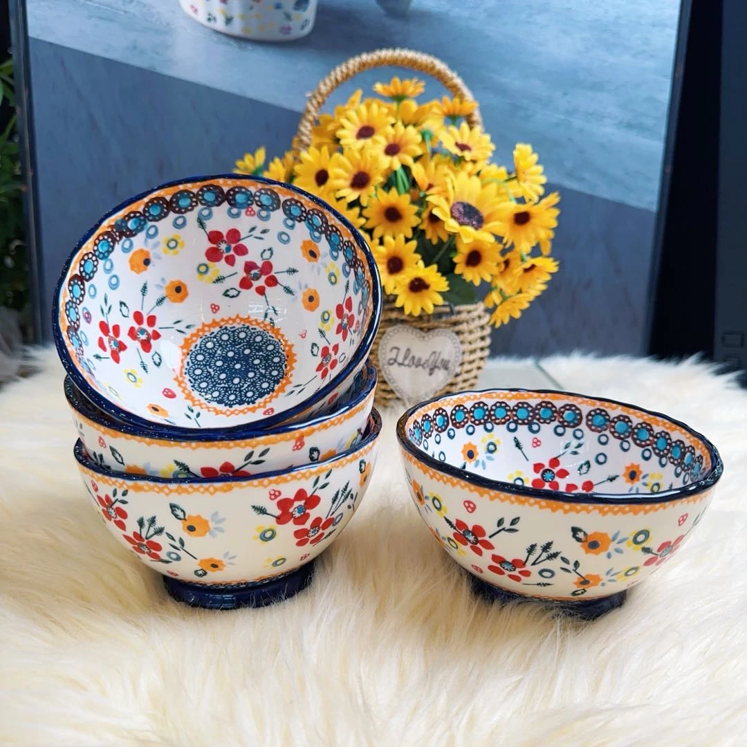【古再丽专属】阿勒玛【田园风情】手绘5寸平口米饭碗加厚防烫耐磨4个