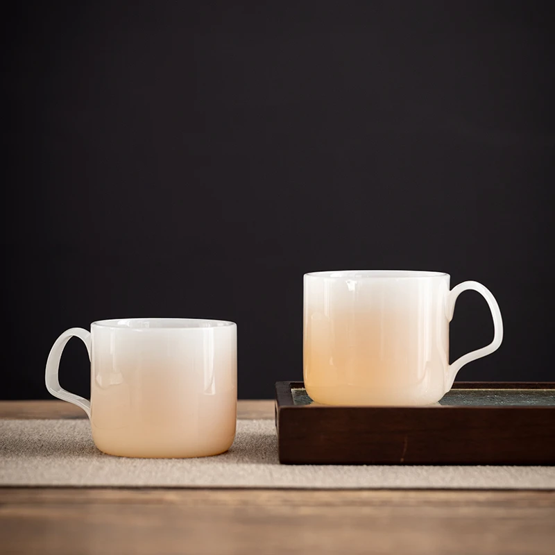 德化冰种璞玉咖啡杯陶瓷水杯纯色早餐杯牛奶杯高档杯子花茶杯