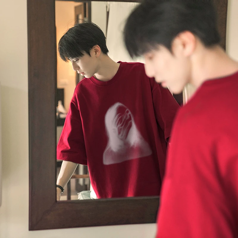 100%纯棉320克重磅男装情侣夏短袖夏季休闲印花上衣宽松小众T恤