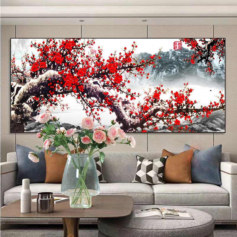 新款钻石画梅花报春图满钻全贴魔方圆钻卧室客厅花卉手工贴钻画