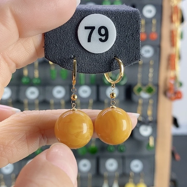 蜜蜡耳饰18K金镶嵌幸***1