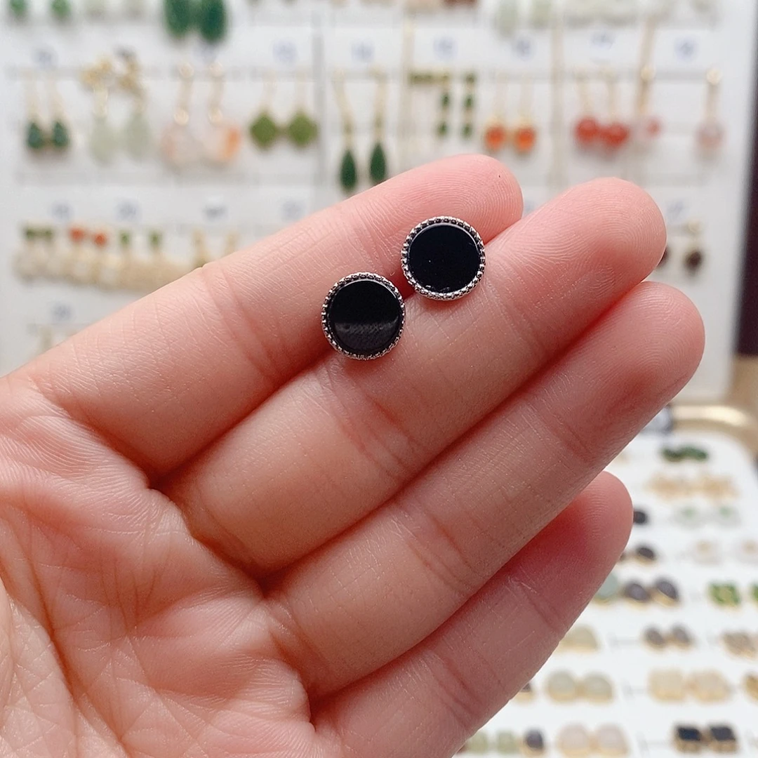 和田玉银S925镶嵌耳饰