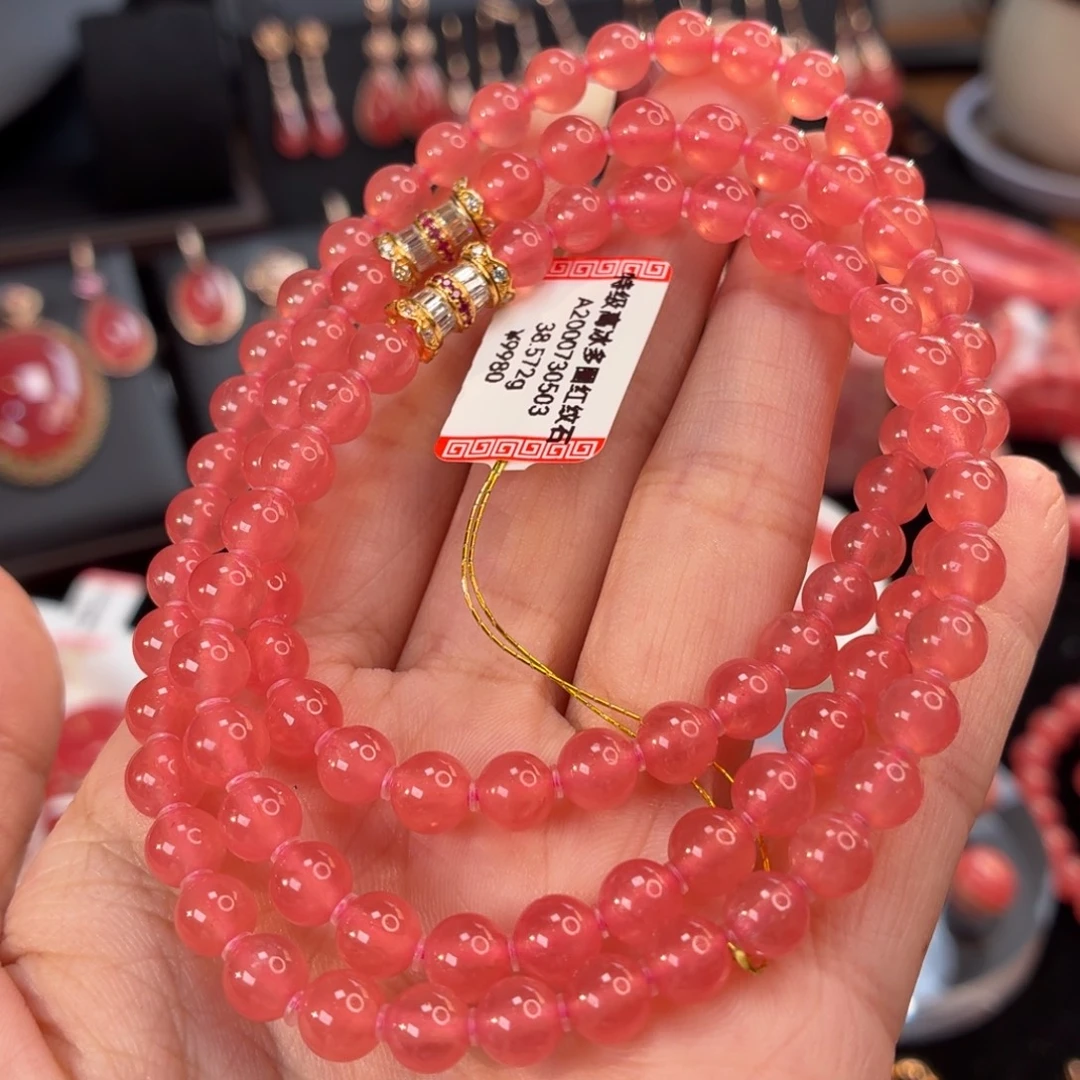 菱锰矿（红纹石）未镶嵌手绳6.3mm38.572g