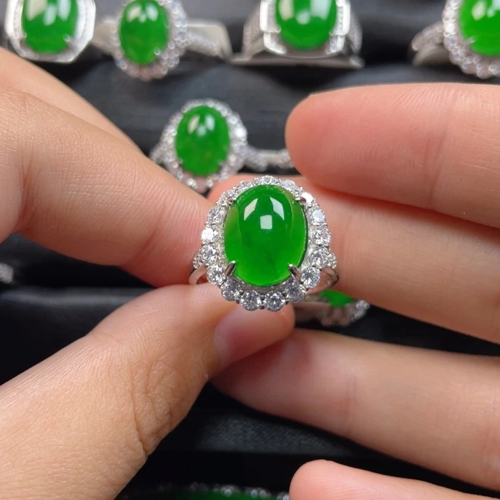 翡翠戒指银S925镶嵌戒指