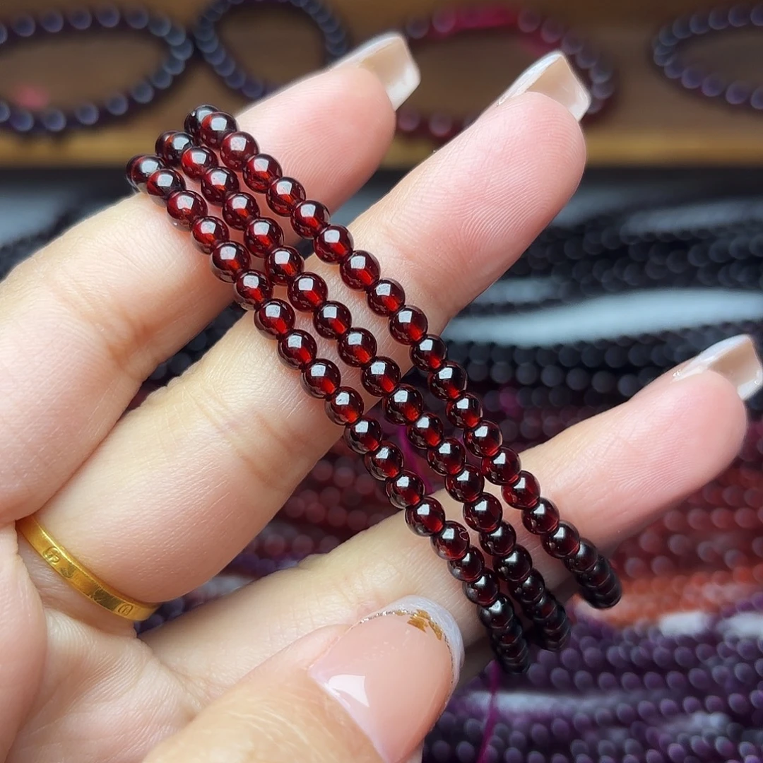 石榴石手链未镶嵌卡4酒红三圈毕业级