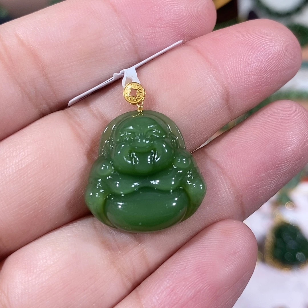 和田玉（碧玉）18K金镶嵌吊坠(不含链)